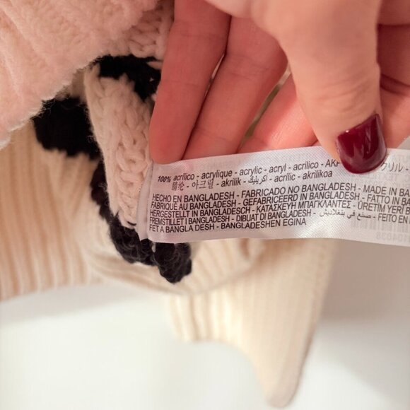 Zara Striped Knit Sweater Button Sleeve White Ecru Black Size Medium - Picture 8 of 8